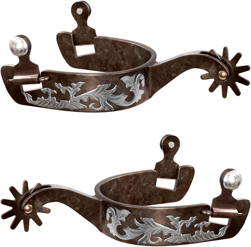 EQUSPUR Western Cowboy Spurs, 1 Pair Horse Spurs with Rowels, Antique Horse Boot Spurs with Hand-Carved Decoration for Adult Equestrian, Men Women - Image 1